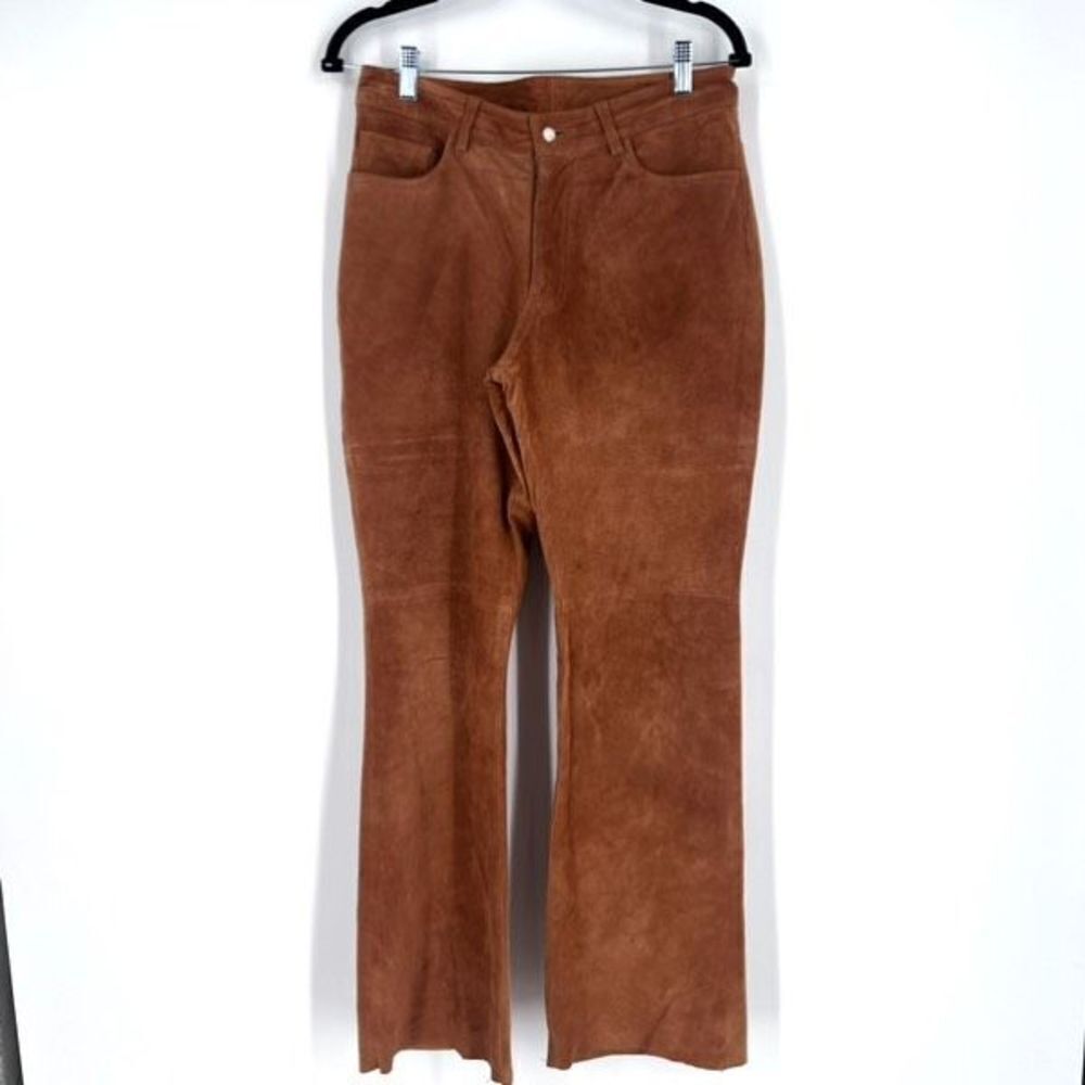 Vintage Express World Brand Women's Genuine Leather Suede Pants Brown‎ Size 7/8